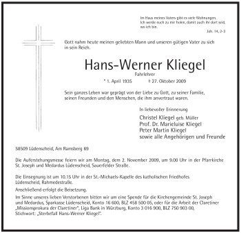 Traueranzeige von Hans-Werner Kliegel von Tageszeitung