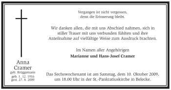 Traueranzeige von Anna Cramer von Tageszeitung