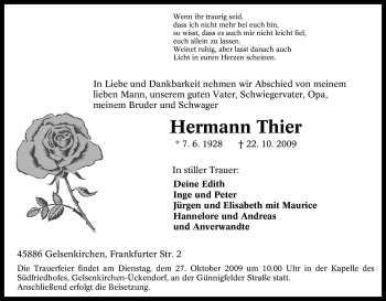 Traueranzeige von Hermann Thier von Tageszeitung