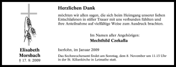 Traueranzeige von Elisabeth Morsbach von Tageszeitung