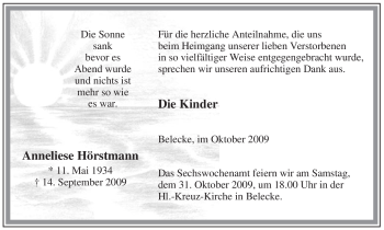 Traueranzeige von Anneliese Hörstmann von Tageszeitung