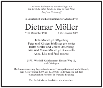 Traueranzeige von Dietmar Möller von Tageszeitung