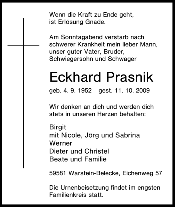 Traueranzeige von Eckhard Prasnik von Tageszeitung