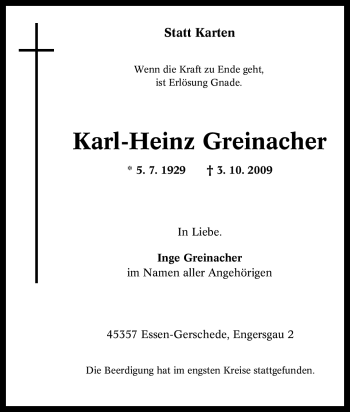 Traueranzeige von Karl-Heinz Greinacher von Tageszeitung