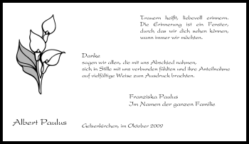Traueranzeige von Albert Paulus von Tageszeitung