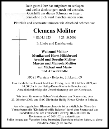 Traueranzeige von Clemens Molitor von Tageszeitung