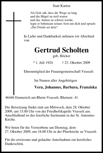 Traueranzeige von Gertrud Scholten von Tageszeitung