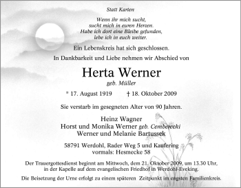 Traueranzeige von Herta Werner von Tageszeitung