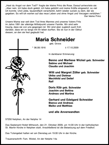 Traueranzeige von Maria Schneider von Tageszeitung