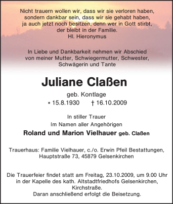 Traueranzeige von Juliane Claßen von Tageszeitung