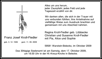 Traueranzeige von Franz Josef Kroll-Fiedler von Tageszeitung
