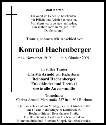 Traueranzeige von Konrad Hachenberger von Tageszeitung