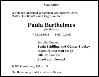 Traueranzeige von Paula Barthelmes von Tageszeitung