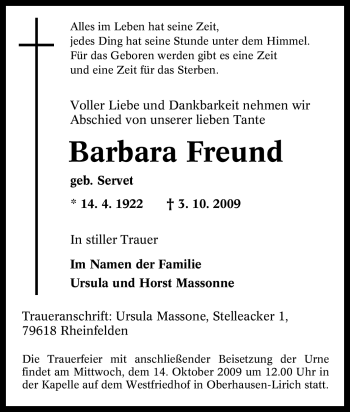 Traueranzeige von Barbara Freund von Tageszeitung