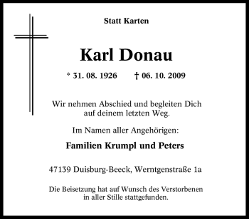 Traueranzeige von Karl Donau von Tageszeitung