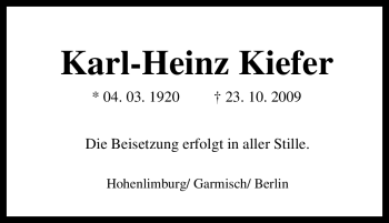 Traueranzeige von Karl-Heinz Kiefer von Tageszeitung