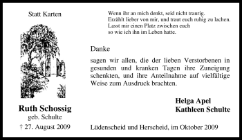 Traueranzeige von Ruth Schossig von Tageszeitung