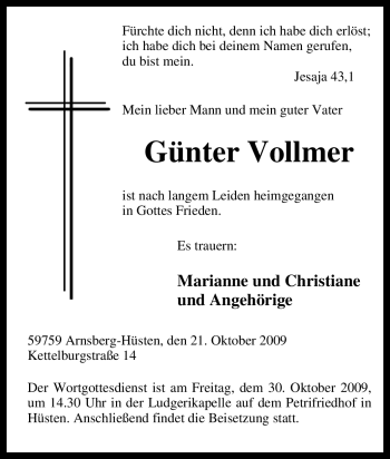 Traueranzeige von Günter Vollmer von Tageszeitung