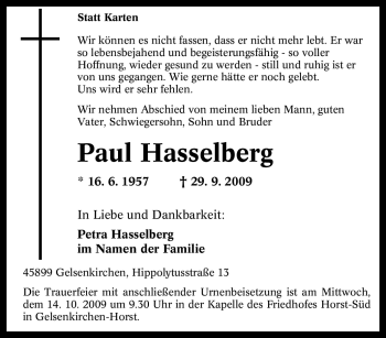 Traueranzeige von Paul Hasselberg von Tageszeitung