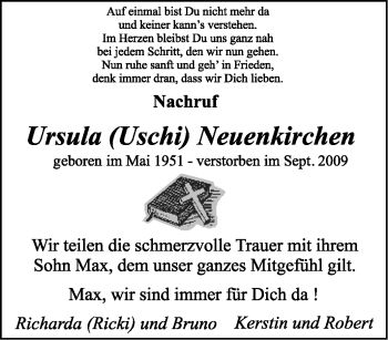 Traueranzeige von Ursula Neuenkirchen von Tageszeitung