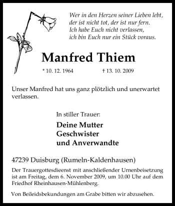 Traueranzeige von Manfred Thiem von Tageszeitung