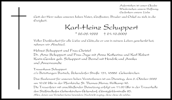 Traueranzeige von Karl-Heinz Schuppert von Tageszeitung