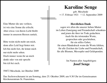 Traueranzeige von Karoline Senge von Tageszeitung