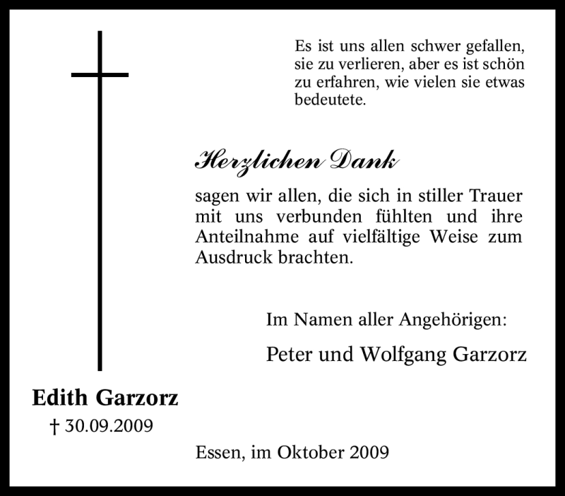  Traueranzeige für Edith Garzorz vom 24.10.2009 aus Tageszeitung