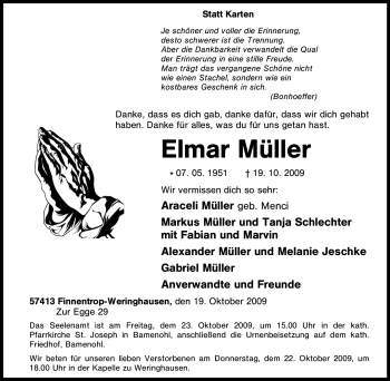 Traueranzeige von Elmar Müller von Tageszeitung