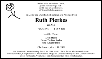 Traueranzeige von Ruth Pierkes von Tageszeitung