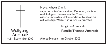 Traueranzeige von Wolfgang Amersek von Tageszeitung