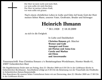 Traueranzeige von Heinrich Ihmann von Tageszeitung