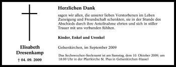 Traueranzeige von Elisabeth Dresenkamp von Tageszeitung