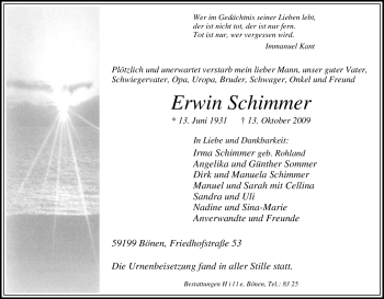Traueranzeige von Erwin Schimmer von Tageszeitung
