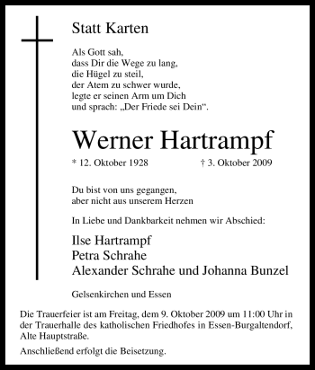 Traueranzeige von Werner Hartrampf von Tageszeitung