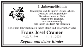 Traueranzeige von Franz Josef Cramer von Tageszeitung