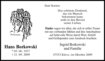 Traueranzeige von Hans Borkowski von Tageszeitung