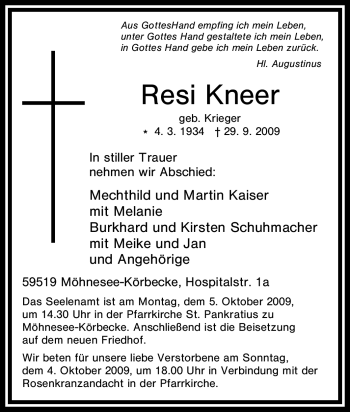 Traueranzeige von Resi Kneer von Tageszeitung