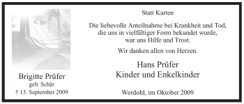 Traueranzeige von Brigitte Prüfer von Tageszeitung