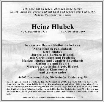 Traueranzeige von Heinz Hlubek von Tageszeitung