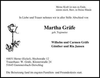 Traueranzeige von Martha Gräfe von Tageszeitung