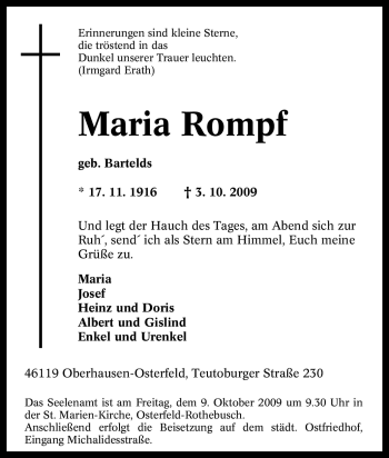 Traueranzeige von Maria Rompf von Tageszeitung