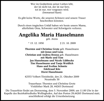 Traueranzeige von Angelika Maria Hasselmann von Tageszeitung
