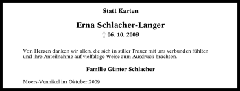 Traueranzeige von Erna Schlacher-Langer von Tageszeitung