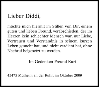 Traueranzeige von Diddi Unbekannt von Tageszeitung