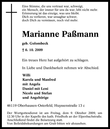 Traueranzeige von Marianne Paßmann von Tageszeitung