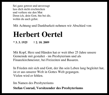 Traueranzeige von Herbert Oertel von Tageszeitung