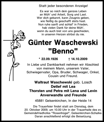 Traueranzeige von Günter Waschewski von Tageszeitung