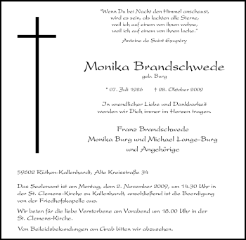 Traueranzeige von Monika Brandschwede von Tageszeitung