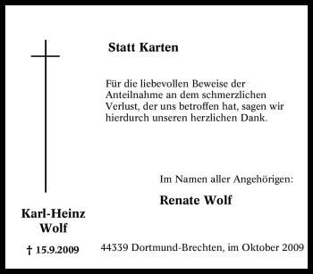 Traueranzeige von Karl-Heinz Wolf von Tageszeitung